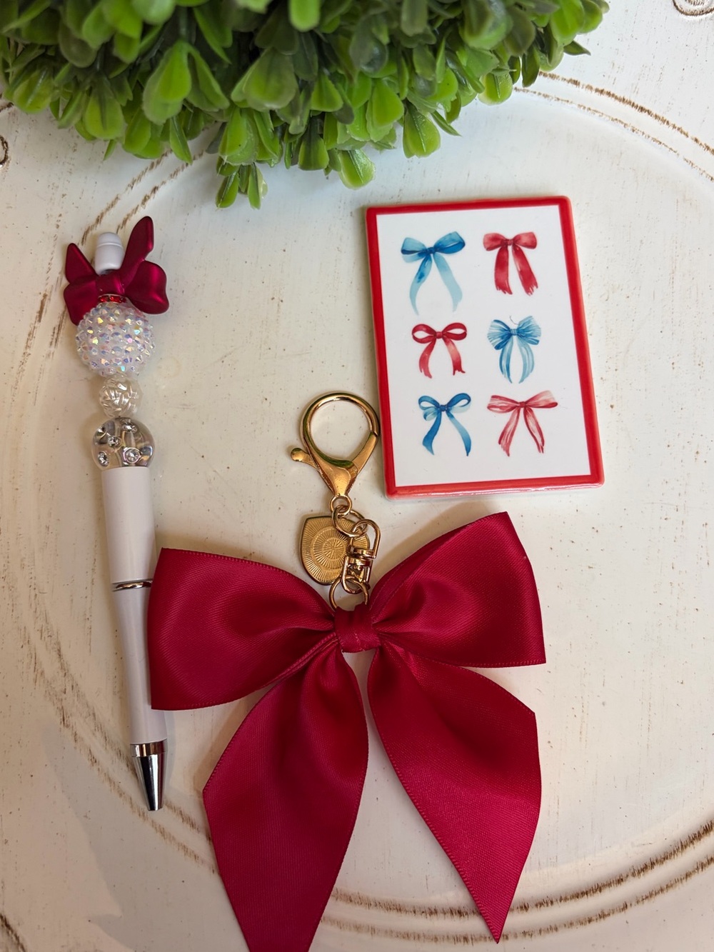 Satin Bow Purse Charm with fashion embellished charm with beaded pen and magnet - Picture 1 of 9